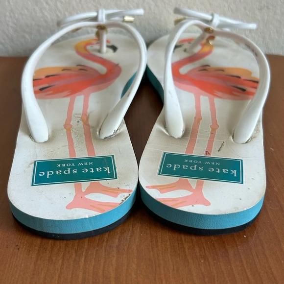 Kate Spade Flamingo Flip Flops - White Bow Spade Logo - Picture 3 of 7
